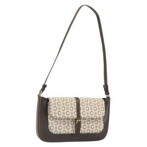 Authentic CELINE C Macadam Canvas Shoulder Bag Beige Gold
